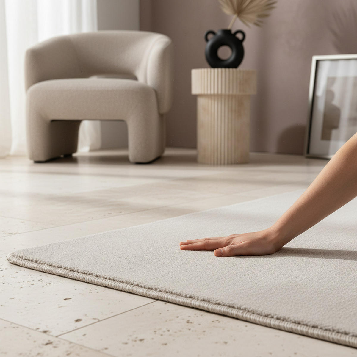 TEPPICH Kurzflor Uni-Farbe Microfaser Antirutsch Wohnzimmer waschbar Creme Rechteckig 240x340 - Beige, Textil (240/340cm) - KADIMA DESIGN