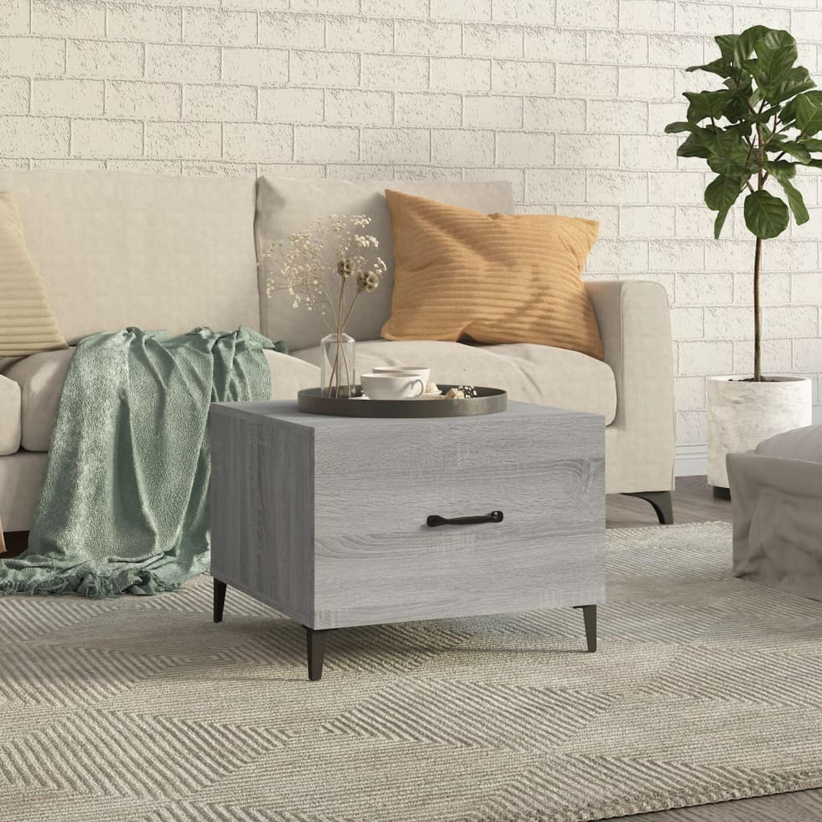COUCHTISCH mit Metallbeinen Grau Sonoma 50x50x40 cm - Grau, Holzwerkstoff (50/50/40cm) - furnicato
