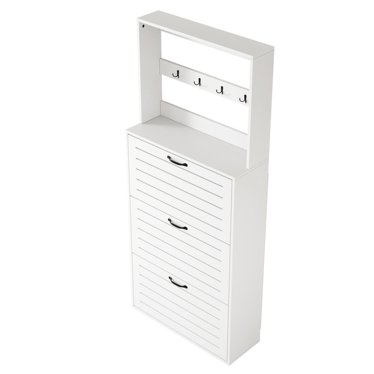 SCHUHSCHRANK 70/25/165 cm mit 8 Haken, platzsparend in Weiß/Schwarz - Weiß, Holzwerkstoff (70/163/25cm) - BEAOK