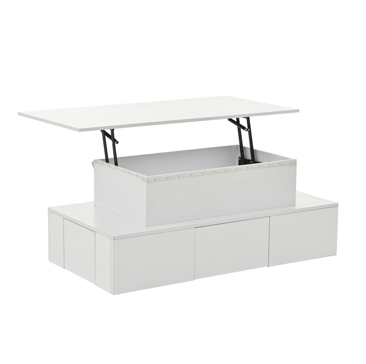 KONFERENČNÍ stolek 100/50/40 cm bílý z MDF s výklopnou deskou LED a 4 zásuvkami - bílá, kompozitní dřevo (100/50/40cm) - OKWISH