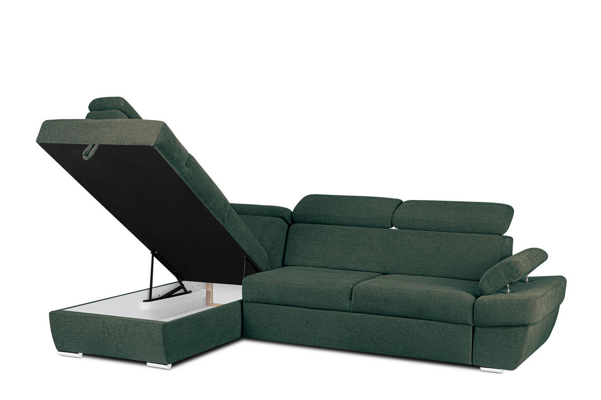 SCHLAFECKSOFA RATLO links 4/5-Sitzer mit Bettkasten, grün - Silberfarben/Grün, Textil (270/190cm) - KONSIMO®