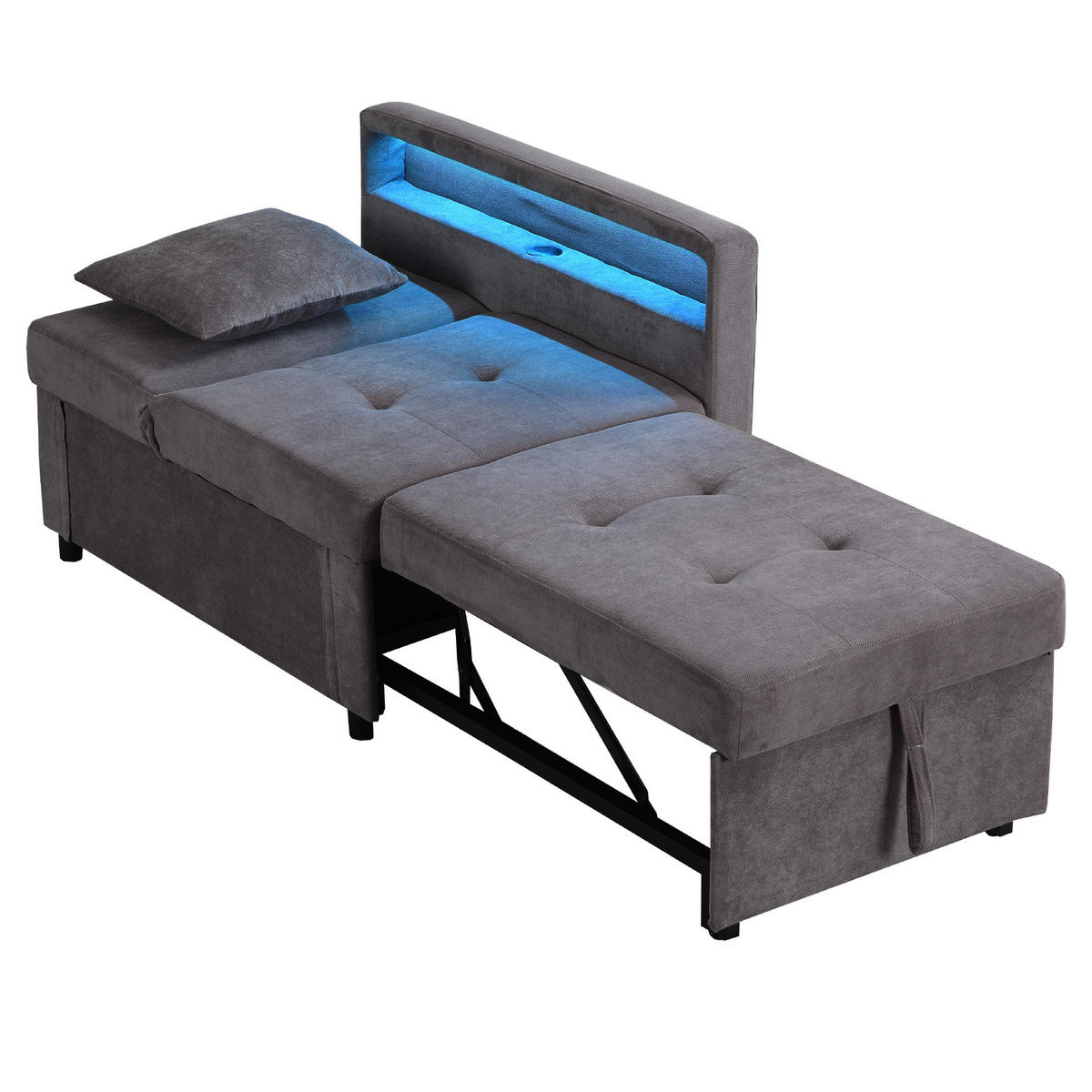 SCHLAFSOFA 3-in-1 Dunkelgrau mit verstellbarer Rückenlehne & USB-Anschlüssen 177/68/65 cm - Dunkelgrau, Leder (68/65/97cm) - OKWISH