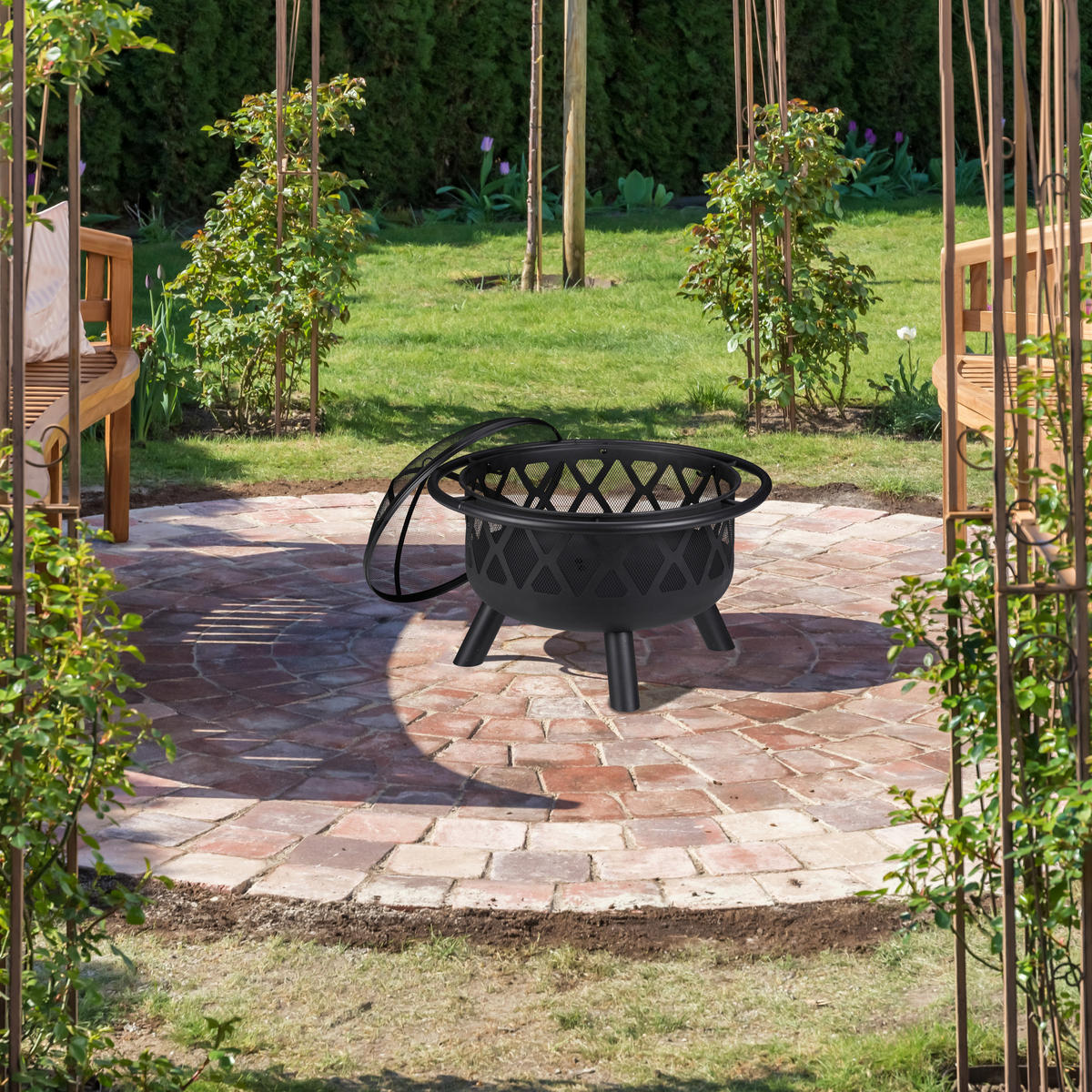 FEUERSCHALE - Schwarz, Metall (75/58/75cm) - Relaxdays