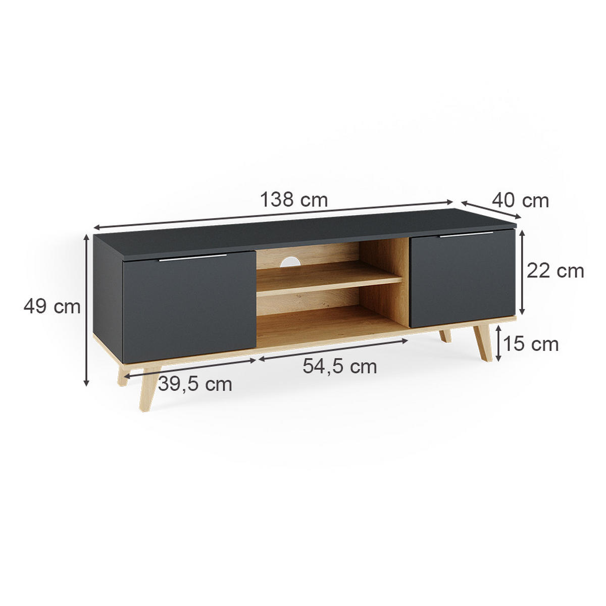 LOWBOARD Nautica Anthrazit 138 x 49 cm - Anthrazit, Holzwerkstoff (138/49/40cm) - Vicco