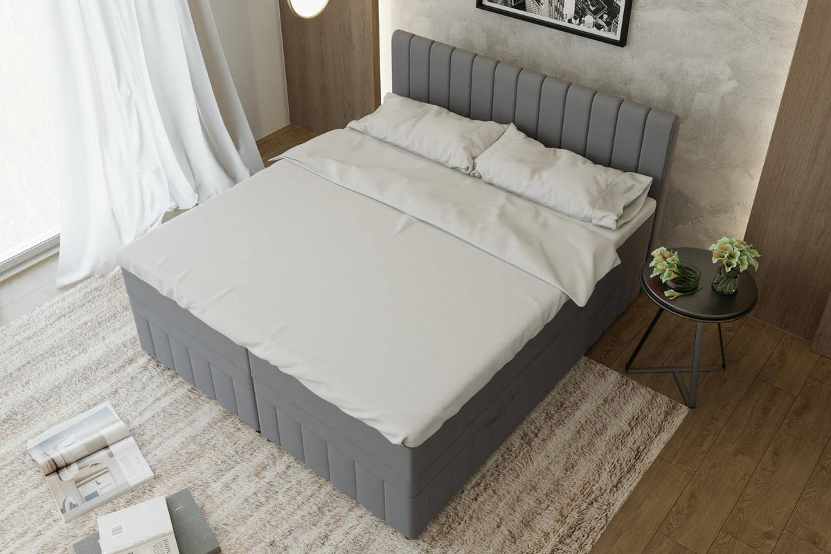 BOXBETT AVALON 180 x 200 cm mit Bettkasten und Topper - Dunkelgrau - Dunkelgrau, Holz - Panda Möbel