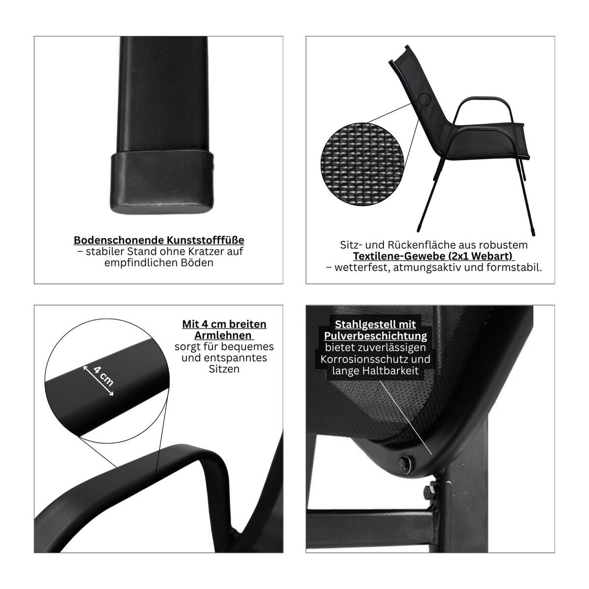 STAPELSTUHL 4er Set 93x69x61cm Sitzhöhe 43cm Stahl Schwarz - Schwarz, Metall (69/93/93cm) - CHEFGASTRO