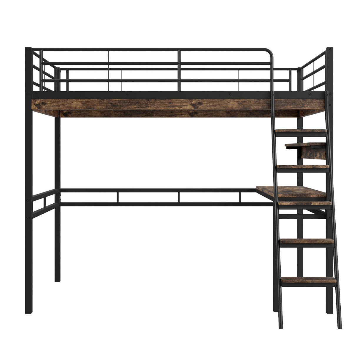 HOCHBETT aus Metall und MDF 90x200 cm Schwarz mit Schreibtisch, Regalen und Leiter - Schwarz, Metall (90/200cm) - IVMEU