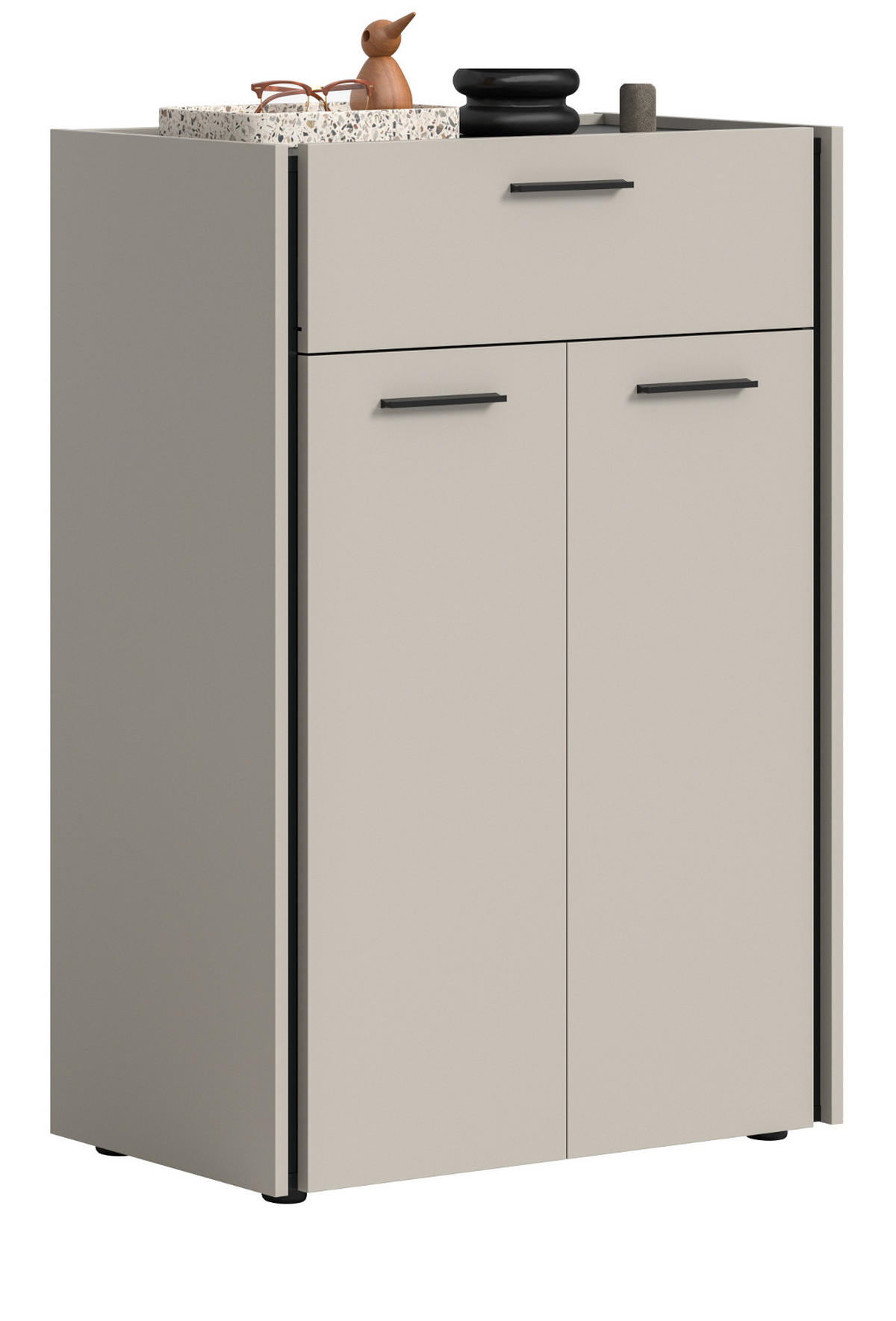 SCHUHSCHRANK Kaschmir 75 x 106 cm, Flurkommode mit Soft-Close - Kaschmir/Schwarz, Holzwerkstoff/Kunststoff (75/106/37cm) - Inn.Furn