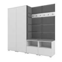 GARDEROBE NELA VI 200 cm (Kompaktgarderobe Weiß mit Sitzpolster Dunkelgrau 15 Schrank & Paneel) - Dunkelgrau/Silberfarben, Holz/Holzwerkstoff (200/187/40cm) - Ravio