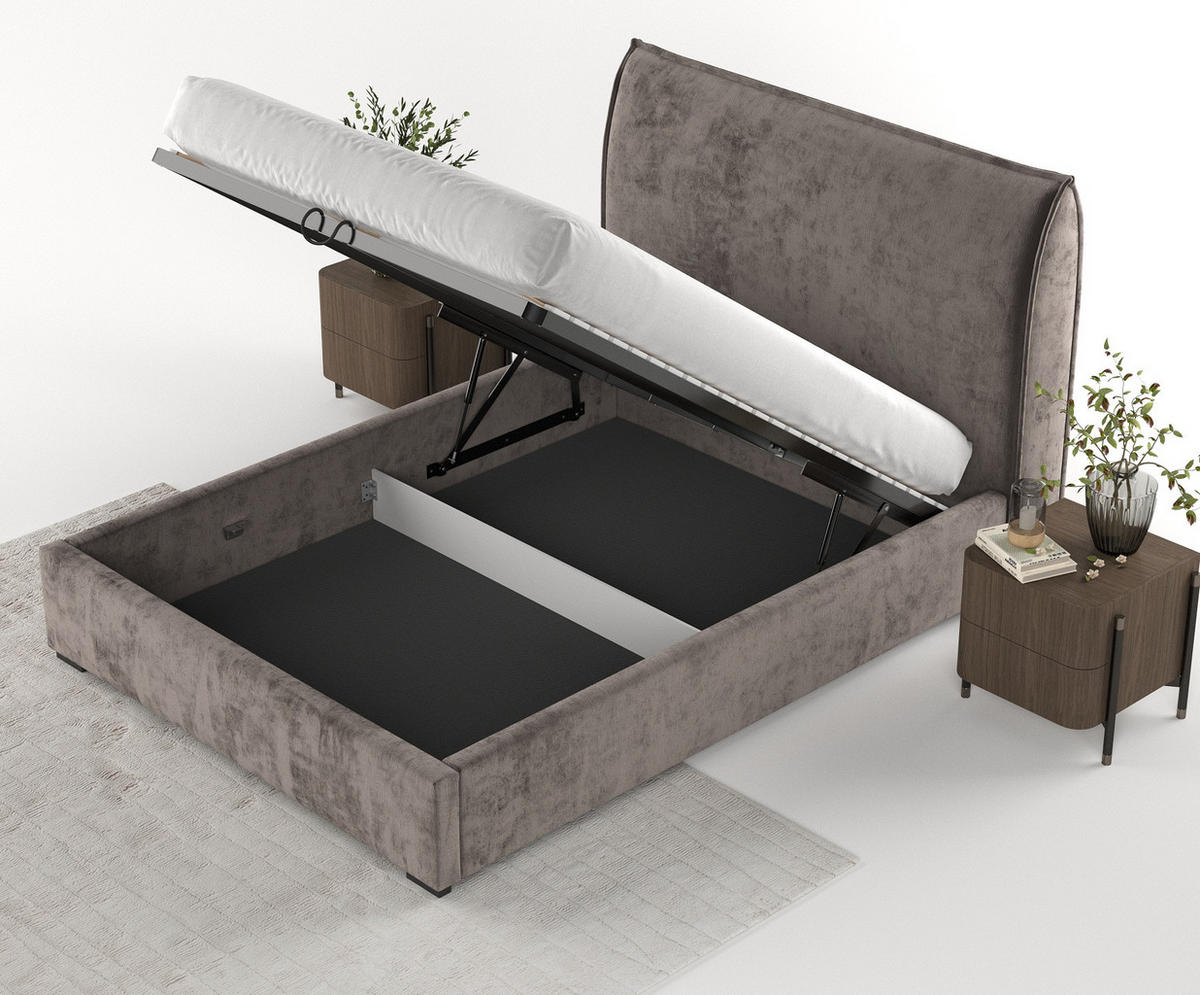 POLSTERBETT Como Braun 140/200 cm im Chenille-Stoff - Schwarz/Naturfarben, Holz/Holzwerkstoff (140/200cm) - Maison de Reve