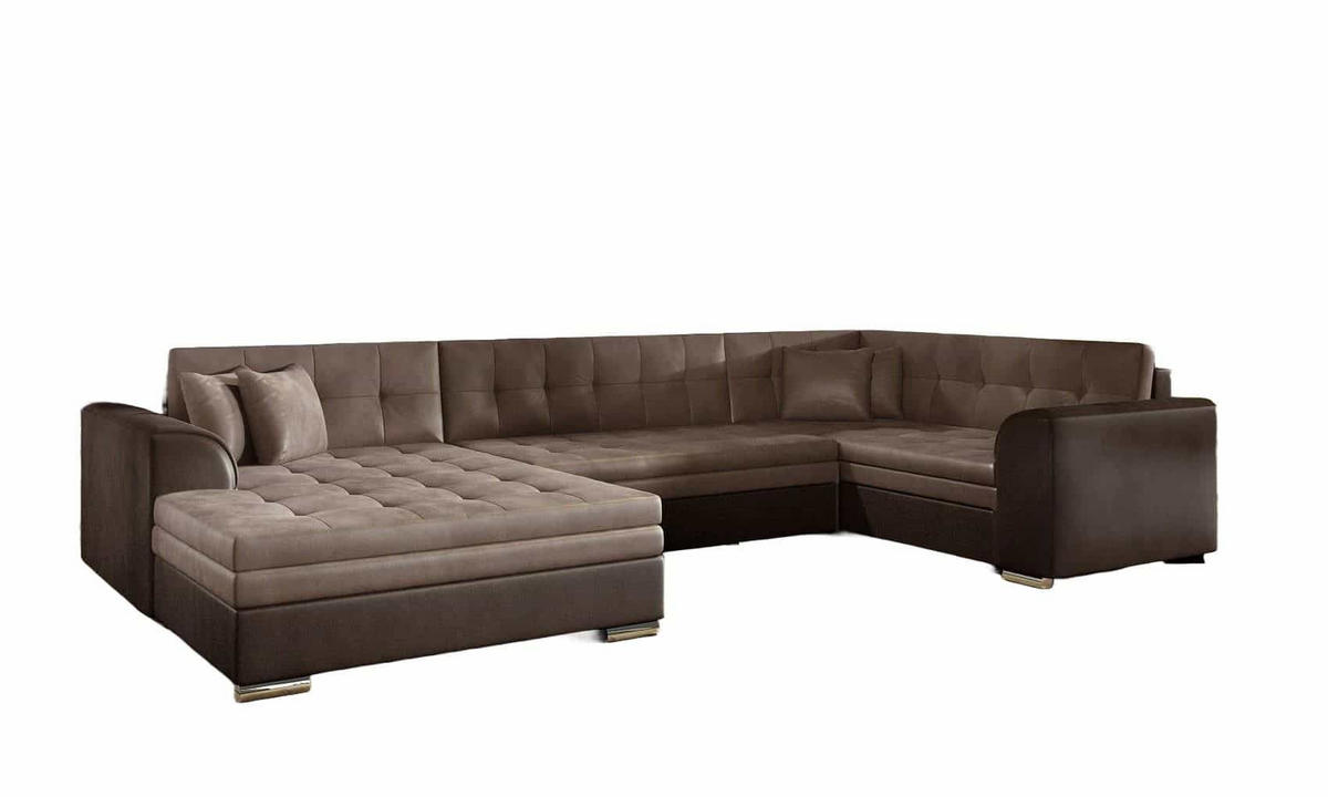 WOHNLANDSCHAFT mit Schlaffunktion, Monolith-Stoff - Chromfarben/Braun, Textil/Metall (189/78/338cm) - Eltap
