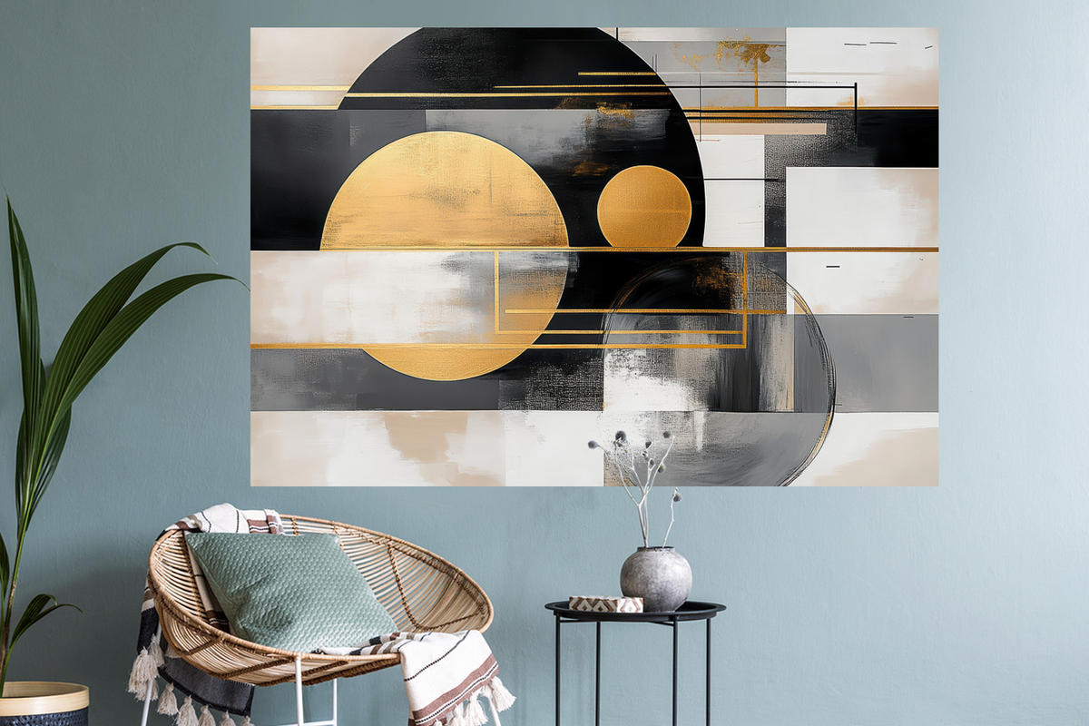 WANDTATTOO Abstrakt - Gold - Silber - Formen - Ästhetisch - Modern 120x80 cm - Goldfarben, Kunststoff (120/80/0.1cm) - MuchoWow