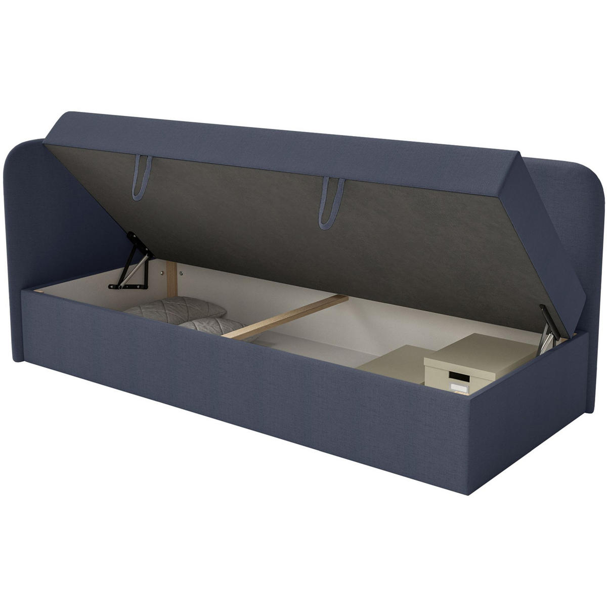JUGENDBETT Calmmo Dunkelblau mit Chenille-Bezug, Kopfteil links - Dunkelblau, Textil (90/200cm) - Selsey