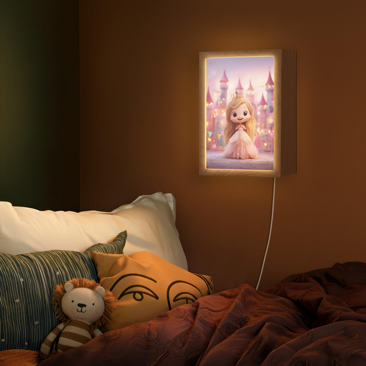 NÁSTĚNNÁ LAMPA Princezna - Růžová - Zámek 20x30 cm - růžová, kompozitní dřevo (20/30/8cm) - OnlyWow