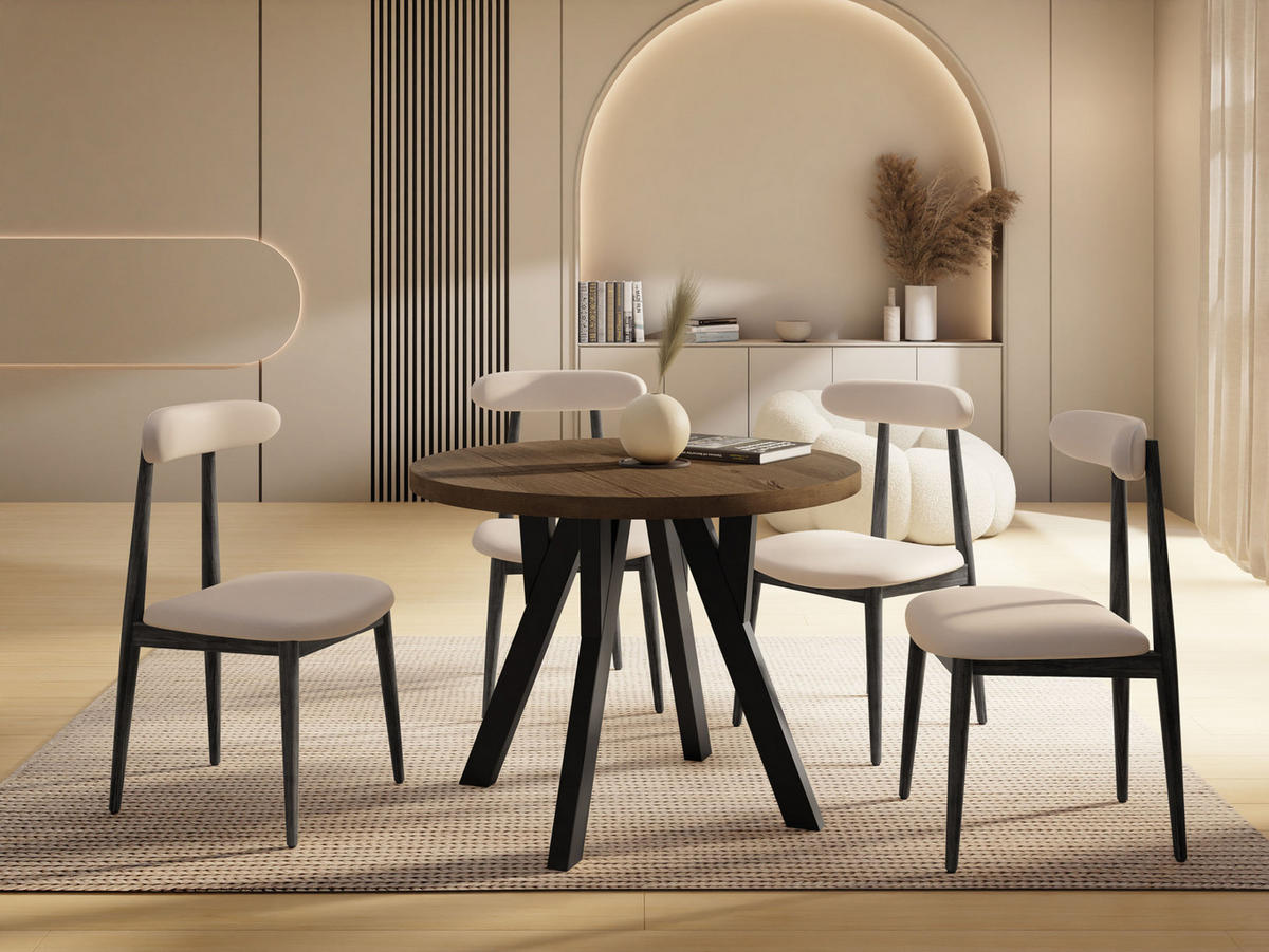 ESSTISCH Vero rund ausziehbar verlängerbar, Eiche Braun Rustikal 80-130/80/77 cm - Alteiche/Schwarz, Holz/Holzwerkstoff (80/80/77cm) - WFL GROUP