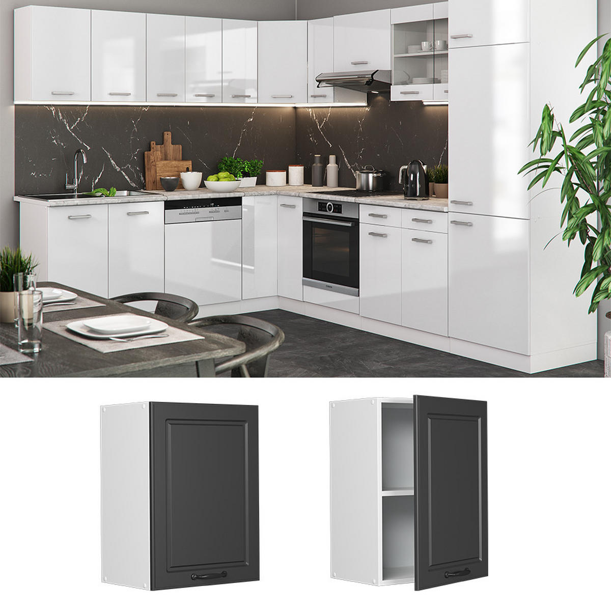HÄNGESCHRANK R-Line Anthrazit Landhaus 45 cm - Anthrazit/Weiß, Holzwerkstoff (45/60/31cm) - Vicco