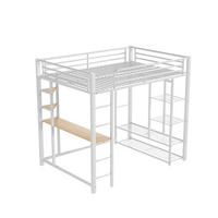 HOCHBETT 140/200 cm DE-01298, in Weiß, mit Tisch und Kleiderschrank - Weiß, Metall (140/200cm) - ComfortXL