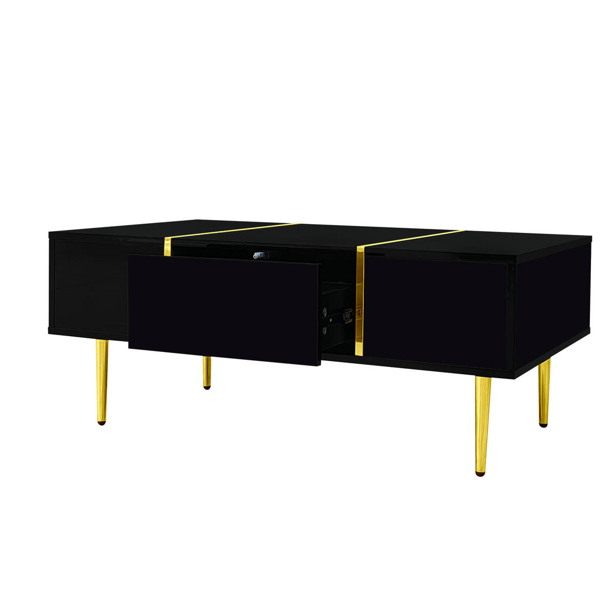 KONFERENČNÍ stolek 100/60/41,5 cm černý z MDF se 2 zásuvkami a vysokým leskem - černá, kompozitní dřevo (100/60/41.5cm) - OKWISH