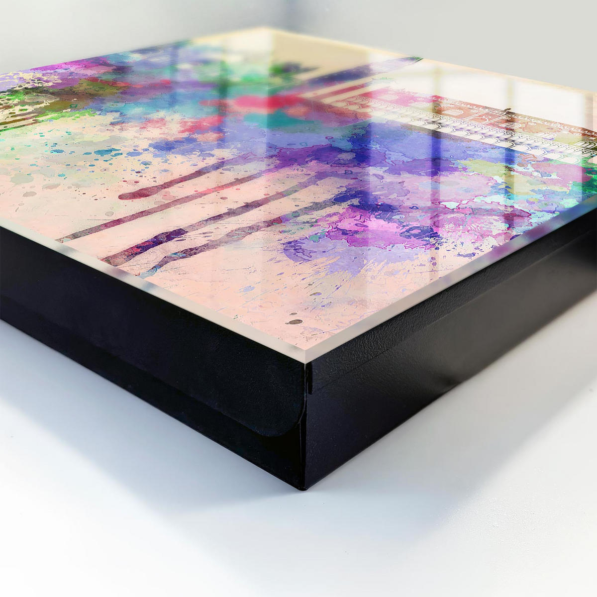 SCHLÜSSELBOX Schwarz 30x30 cm- Türöffnung nach rechts - Urbane Aquarellmalerei - Lila, Metall (30/30/5cm) - TULUP