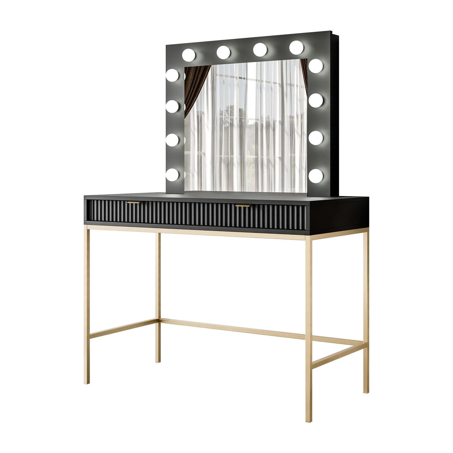 SCHMINKTISCH MIT SPIEGEL CORTADO GOLD T104 SCHWARZ - Schwarz, Holzwerkstoff (104/78/50cm) - Lookway