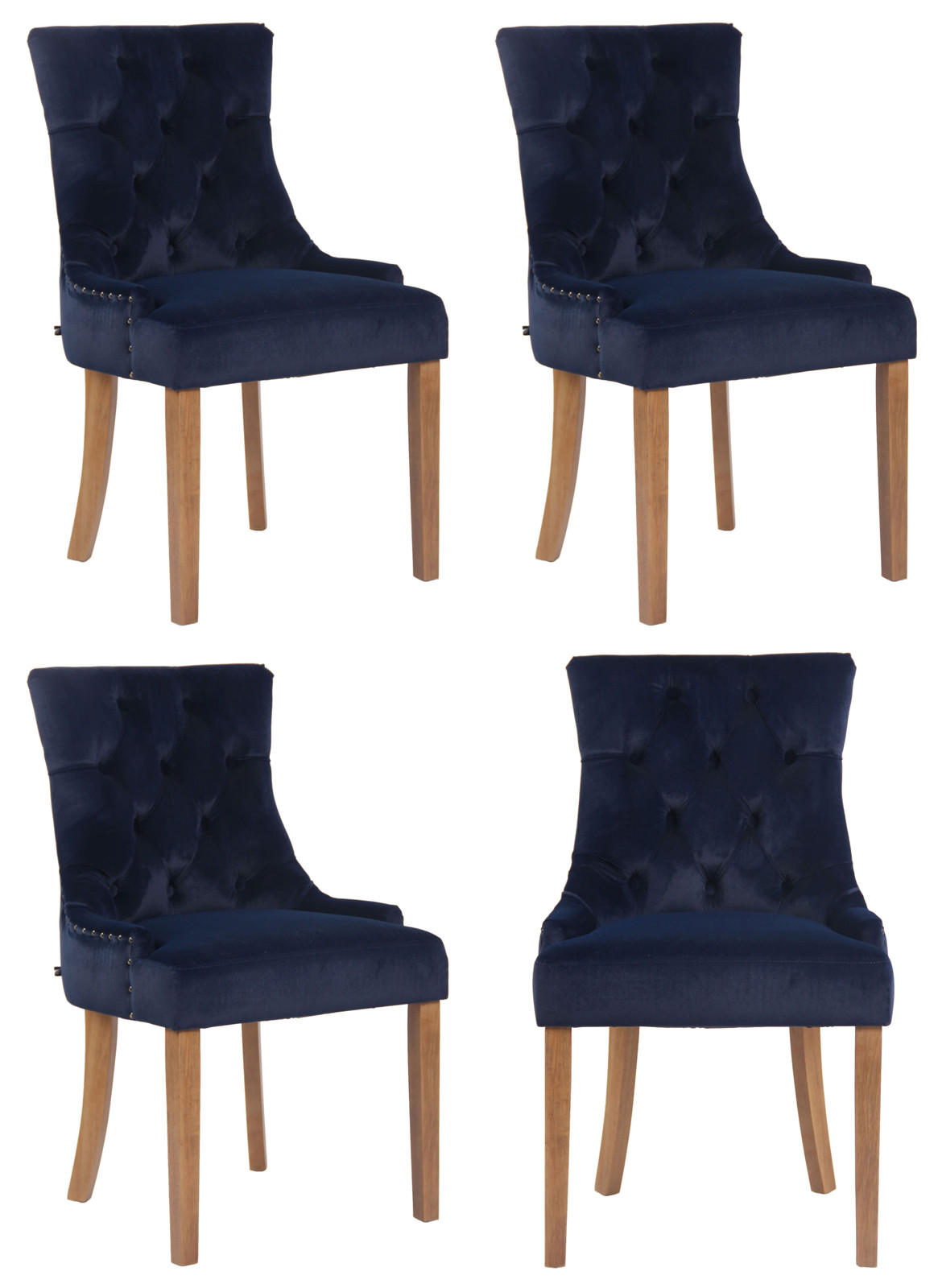 WOHNZIMMERSTUHL 4er Set Samt blau - Blau/Naturfarben, Holz/Textil (55/92/58cm) - CLP
