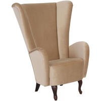 HOCHLEHNSESSEL Kailey Bezug Samtvelours Buche nussbaum dunkel / sand - Sandfarben, Kunststoff (96/122/89cm) - 58aufmkessel