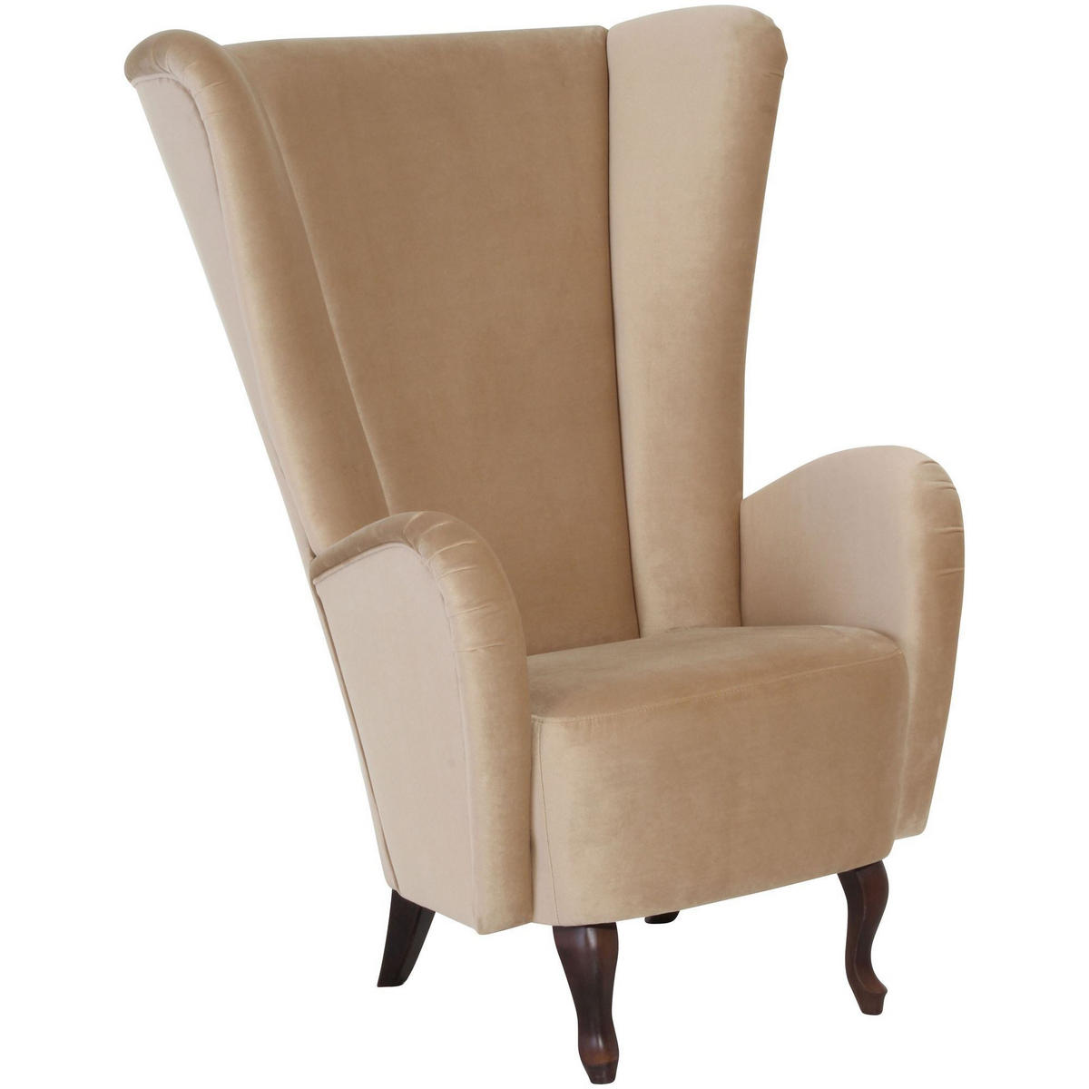 HOCHLEHNSESSEL Kailey Bezug Samtvelours Buche nussbaum dunkel / sand - Sandfarben, Kunststoff (96/122/89cm) - 58aufmkessel