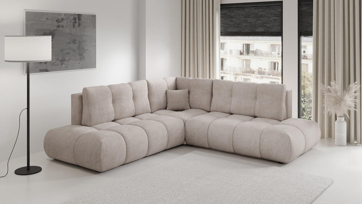 ECKSOFA DUCA II R-S Beige Chenille mit Schlaffunktion - Beige, Holz (266.5/266.5cm) - MASSENO