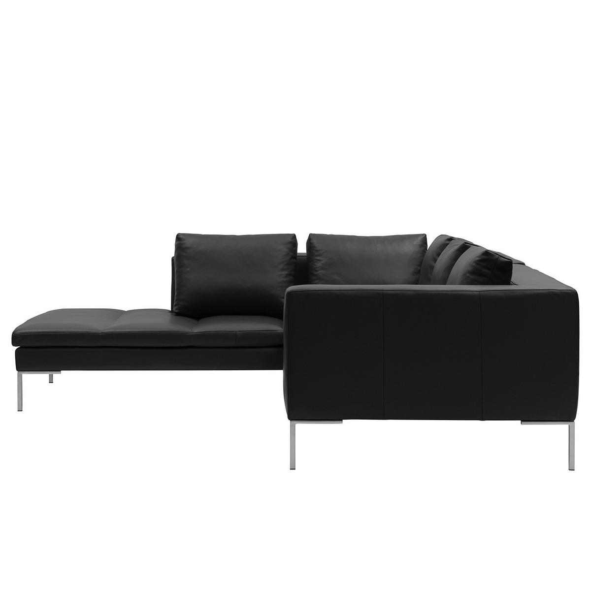 ECKSOFA mit Ottomane - Chromfarben/Schwarz, Leder/Metall (255/230cm) - home24