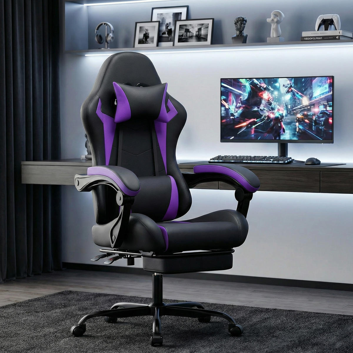 GAMINGSTUHL Schwarzviolett 58,5/63/120,5 cm - Lila, Metall (58.5/120.5/63cm) - PANGIVO