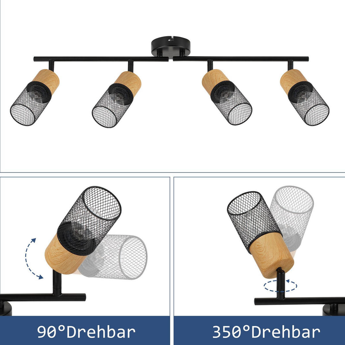 STRAHLER Wilhelmshaven 4-flammig 62.5/9/23 cm - Schwarz, Metall (62.5/9/23cm) - Nettlife