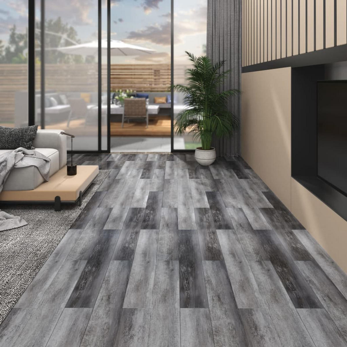 VINYLBODEN PVC-Dielen selbstklebend Glänzend Grau 5,02m² - Hellgrau, Kunststoff (91.5/15.2/1.3cm) - DELUKE