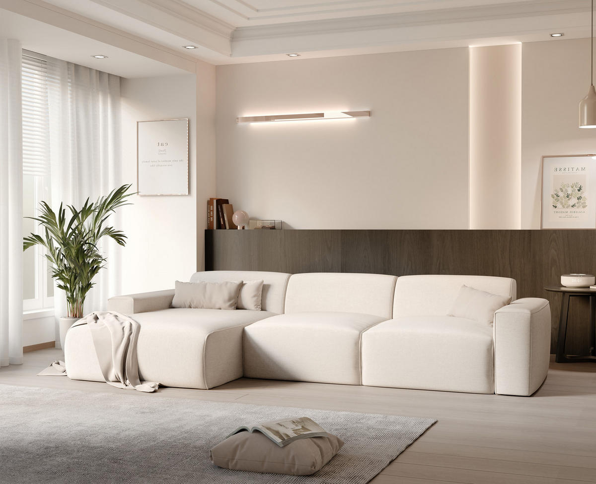 ECKSOFA DOVE Chenille-Stoff in Beige - Beige, Holzwerkstoff/Kunststoff (250/90cm) - Idohome