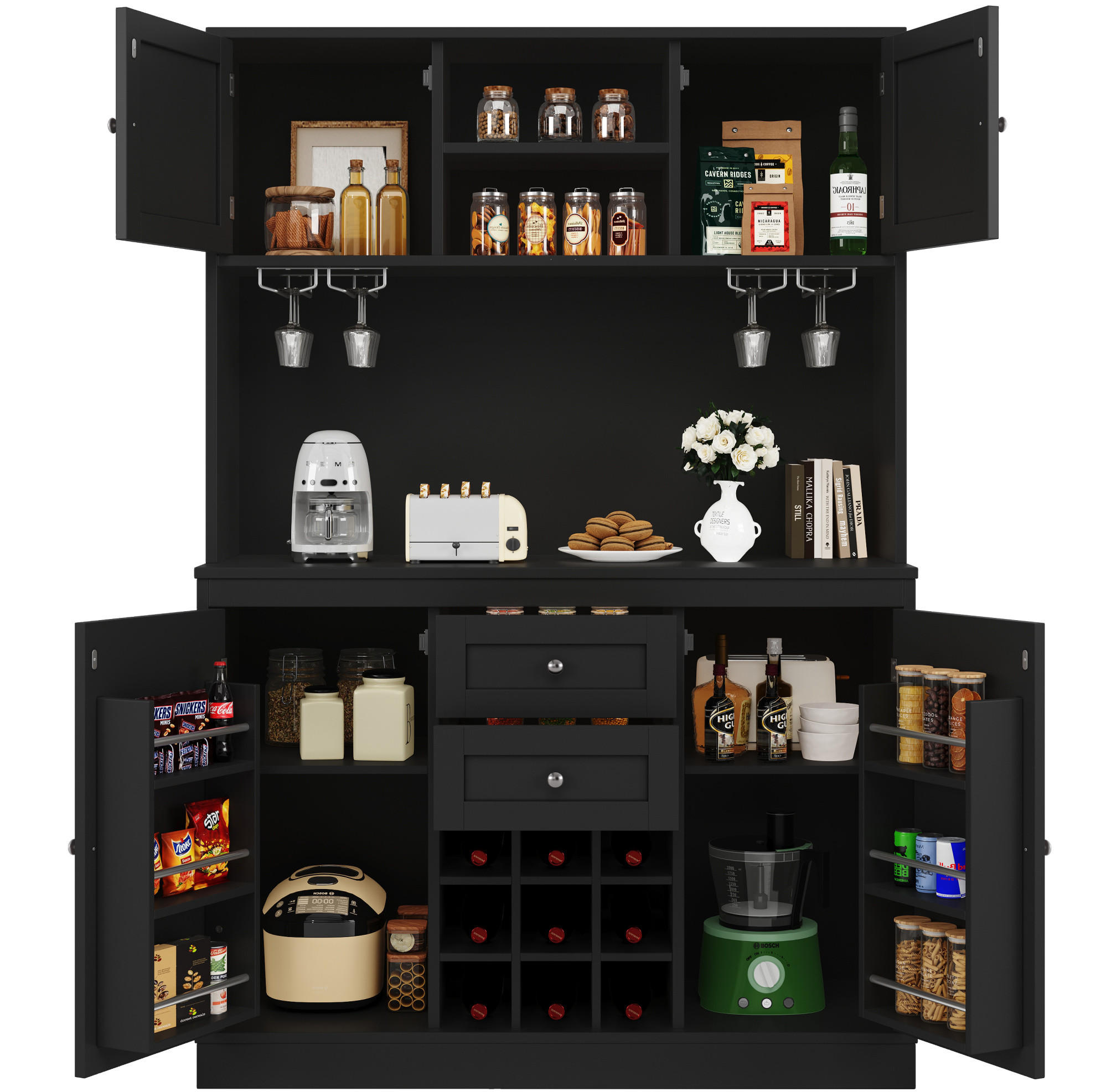 Flora Grace Buffet Schwarz 120x188x40 cm