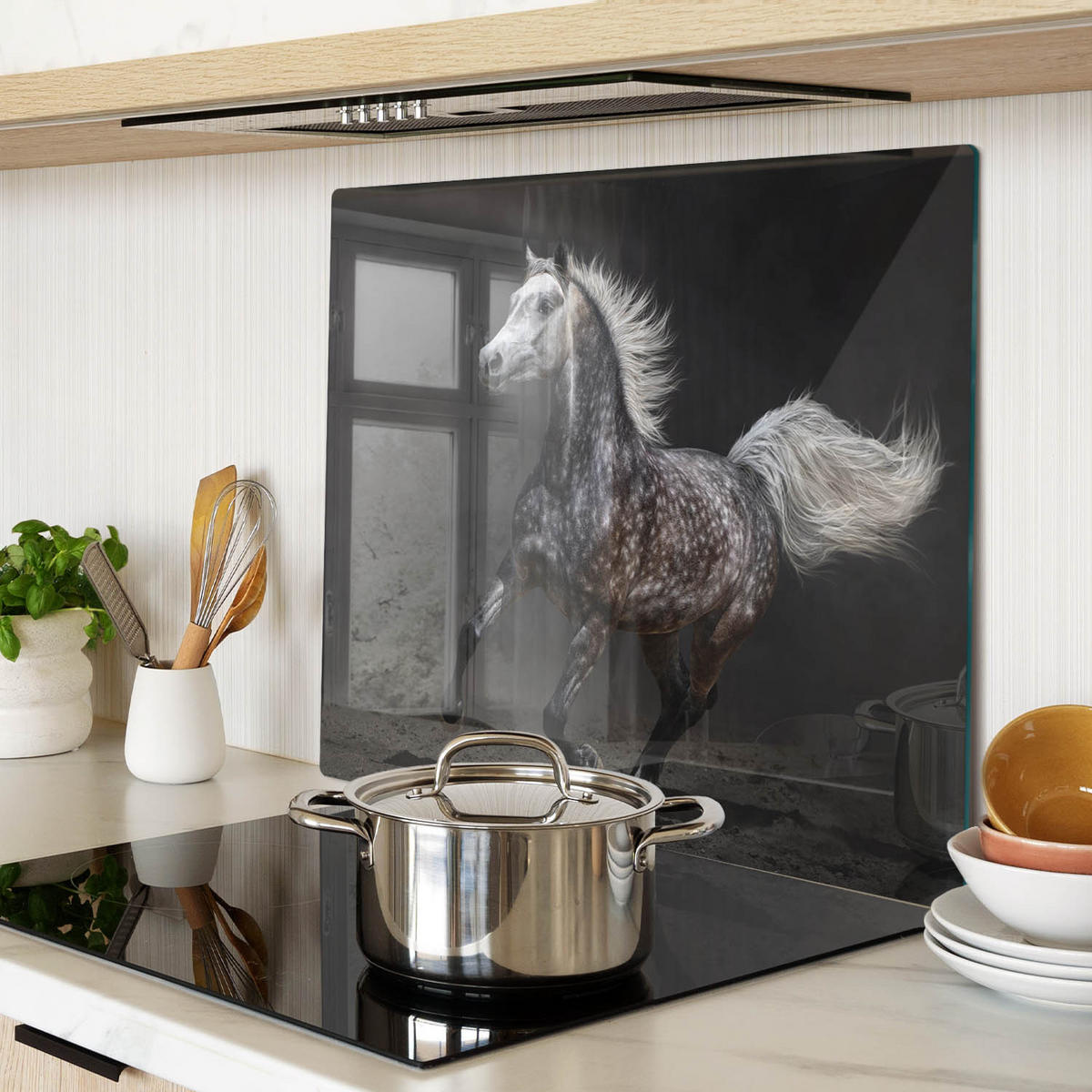GLASPLATTE 60x52 cm Arabisches Pferd - Schwarz, Glas (60/52cm) - TULUP