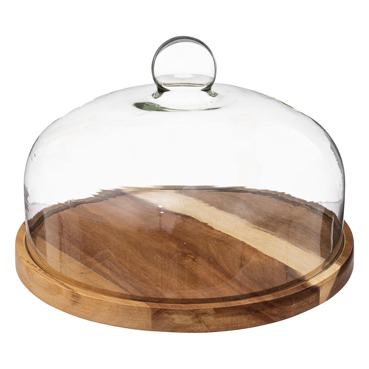DEKOTABLETT mit Glasglocke Akazienholz Ø 28 cm, 19 cm - Braun, Glas (28/19/28cm) - Secret de Gourmet