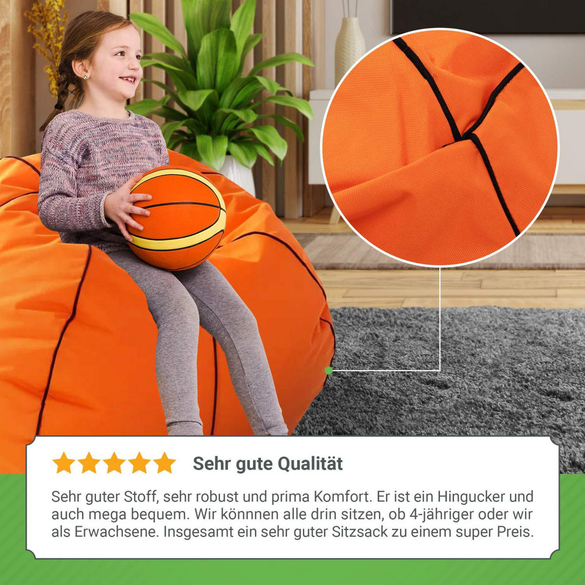 GAMING-SITZSACK Basketball 110cm - 300L - Orange, Textil (110/110/110cm) - Green Bean
