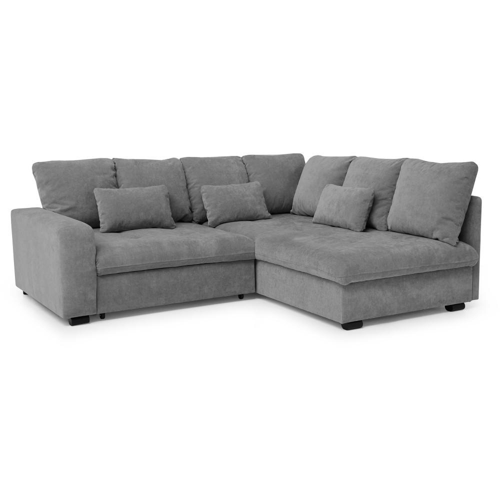 ECKSCHLAFSOFA Ramo mit Bettkasten, Topper gratis, Grau, rechts - Schwarz/Grau, Textil (229/190cm) - Beautysofa