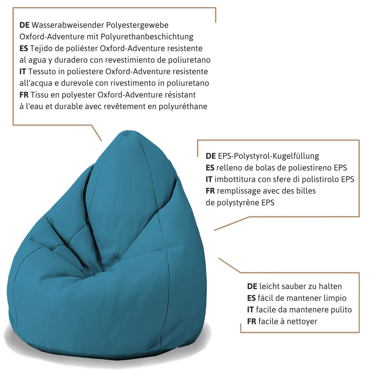 SITZSACK MIT FUßSTÜTZE Basic Oxford 2-tlg Sky M - Blau, Textil (80/120/80cm) - Dreamroots