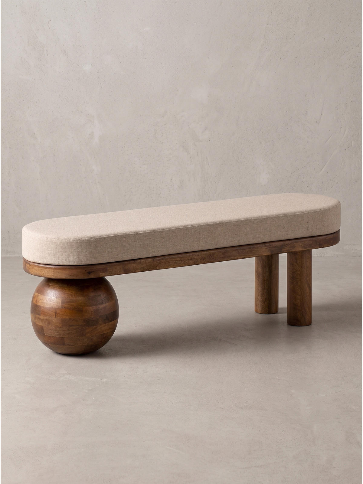 SITZBANK MAKARSKA, Stoff, Beige-Braun, 140 x 41,5 x 47,5 cm - Beige/Braun, Mangoholz/Holz (140/47.5/41.5cm) - KADIMA DESIGN
