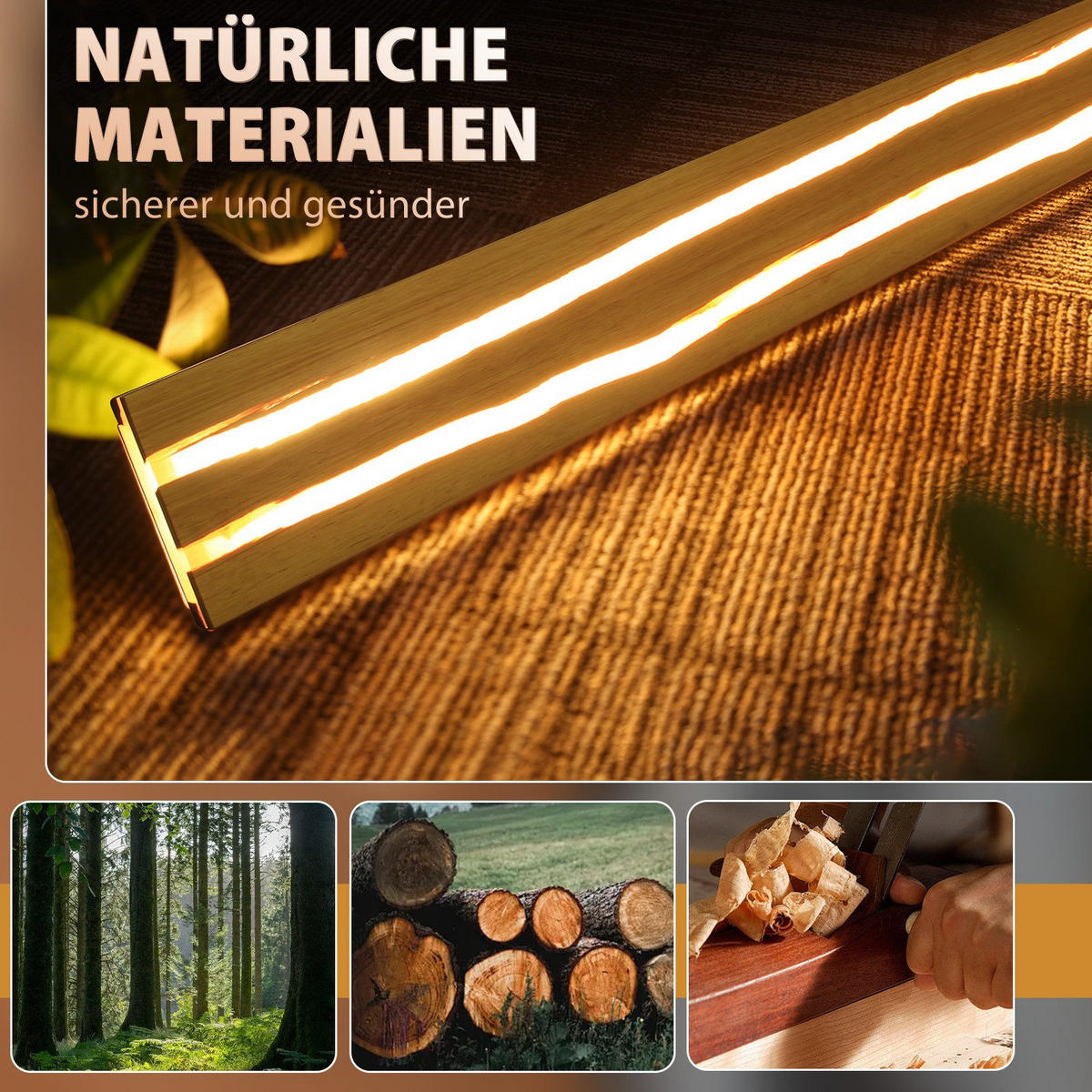 LED WANDLEUCHTE BURGESS Ⅲ 80/10/7 cm - Braun, Holz (10/7/80cm) - Nettlife