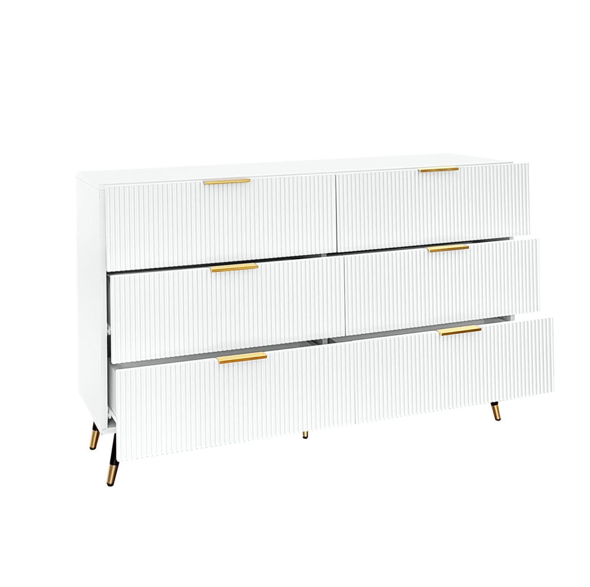 KOMMODE aus Spanplatte 120x77x40cm in Weiß mit 6 Schubladen - Weiß, Holzwerkstoff (120/77/40cm) - Modfu