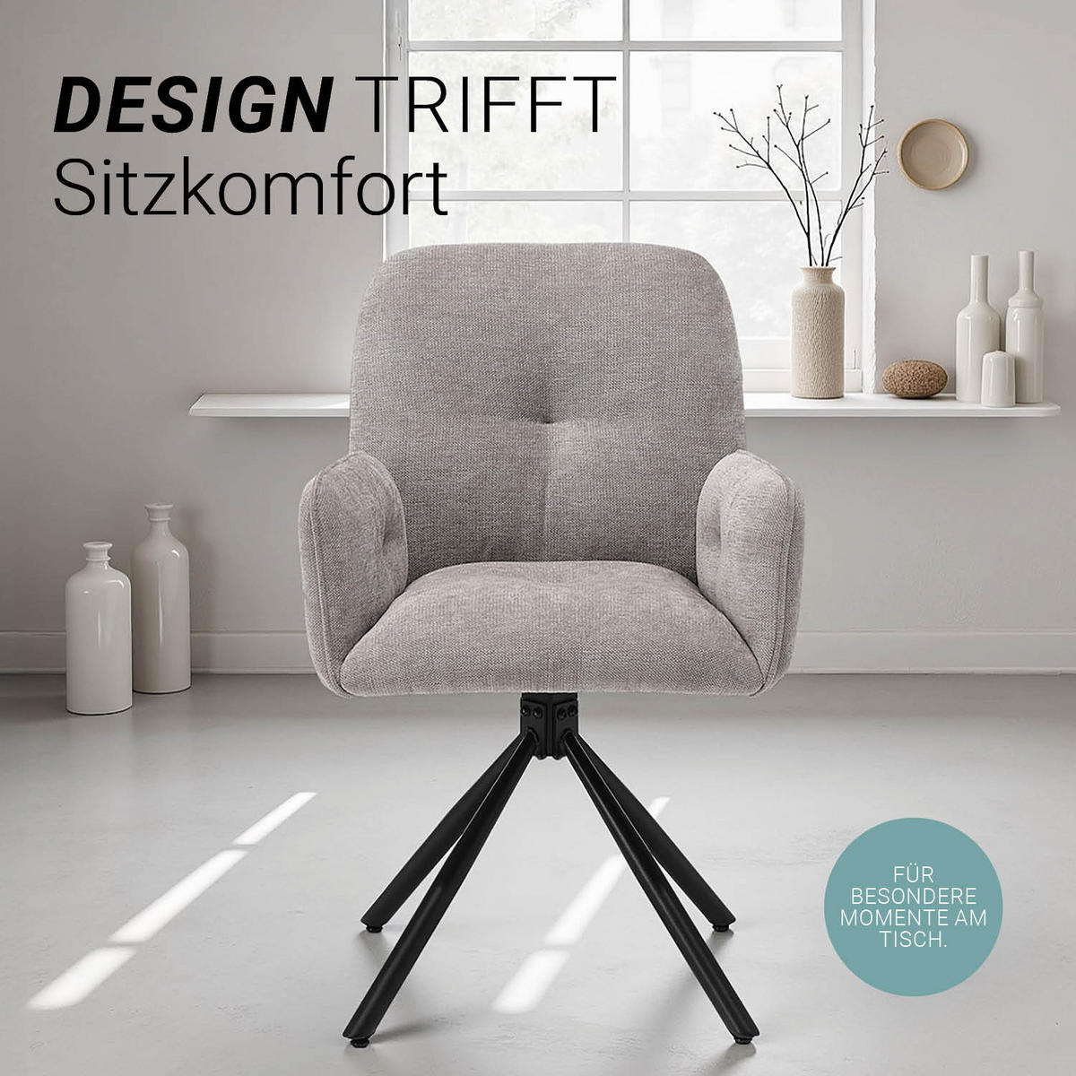 ARMLEHNENSTUHL in Grau 2 Stück drehbar - Anthrazit, Textil (58/88/60cm) - Homestyle4u