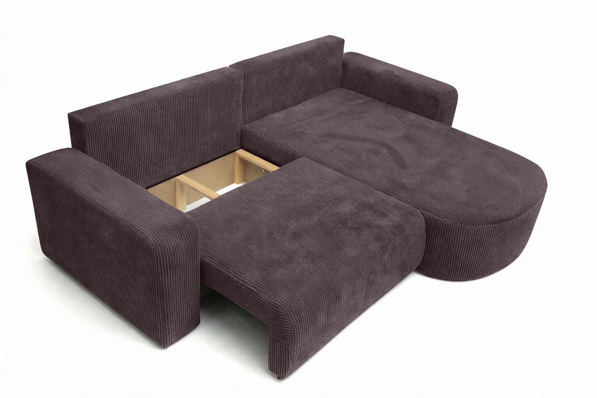 ECKSOFA Mit Schlaffunktion, Cordstoff Poso, Dunkelgrau, Rechts, ROUND ONE - Dunkelgrau, Holz (244/175cm) - Kaiser Möbel