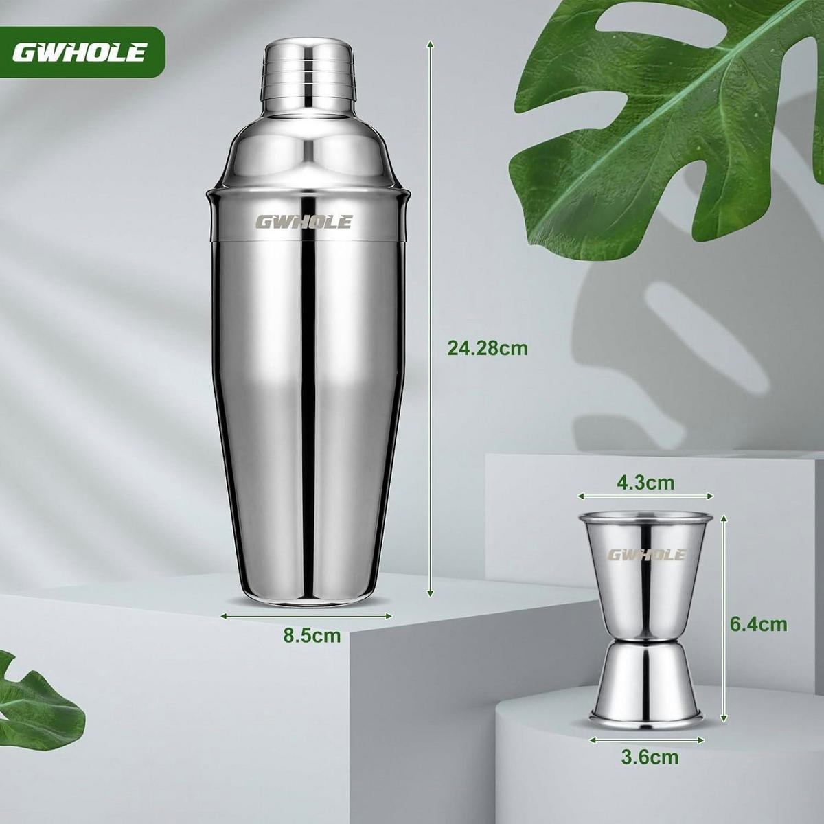 COCKTAILSHAKER Set Edelstahl 750ml mit Messbecher - Silberfarben, Metall (9/19/9cm)