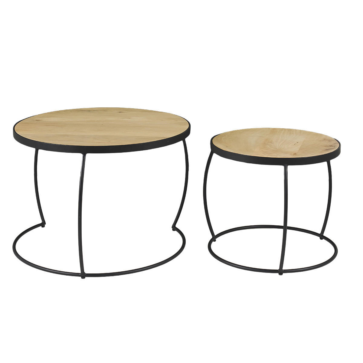 COUCHTISCH Verschachtelt Massiv Mangoholz Metall BARREL - Dunkelbraun, Holz (65/65/45cm) - Miliboo