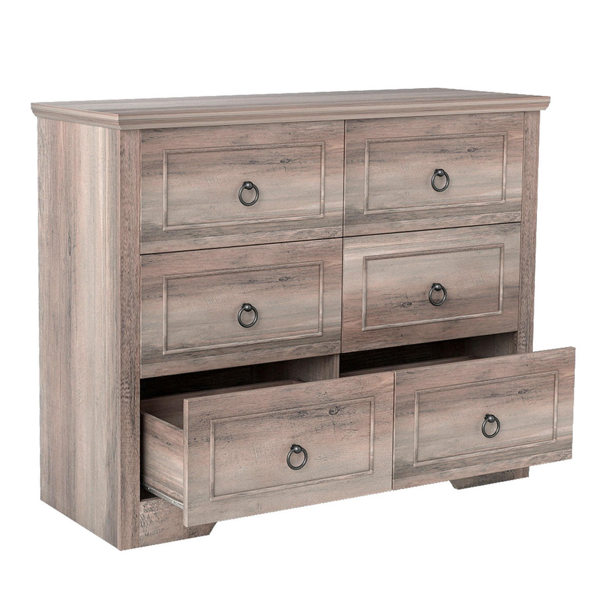 KOMMODE Rustikal 6 Schubladen – Freistehende MDF-Kommode mit Kippschutz, 102 × 40 × 85 cm, Grau - Wildeiche, Holzwerkstoff (102/85/40cm) - Ej. Life