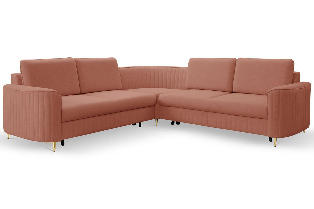 ECKSOFA VELA R-S Rosa Velours-Stoff mit Schlaffunktion - Rosa, Holz (251/251cm) - MASSENO