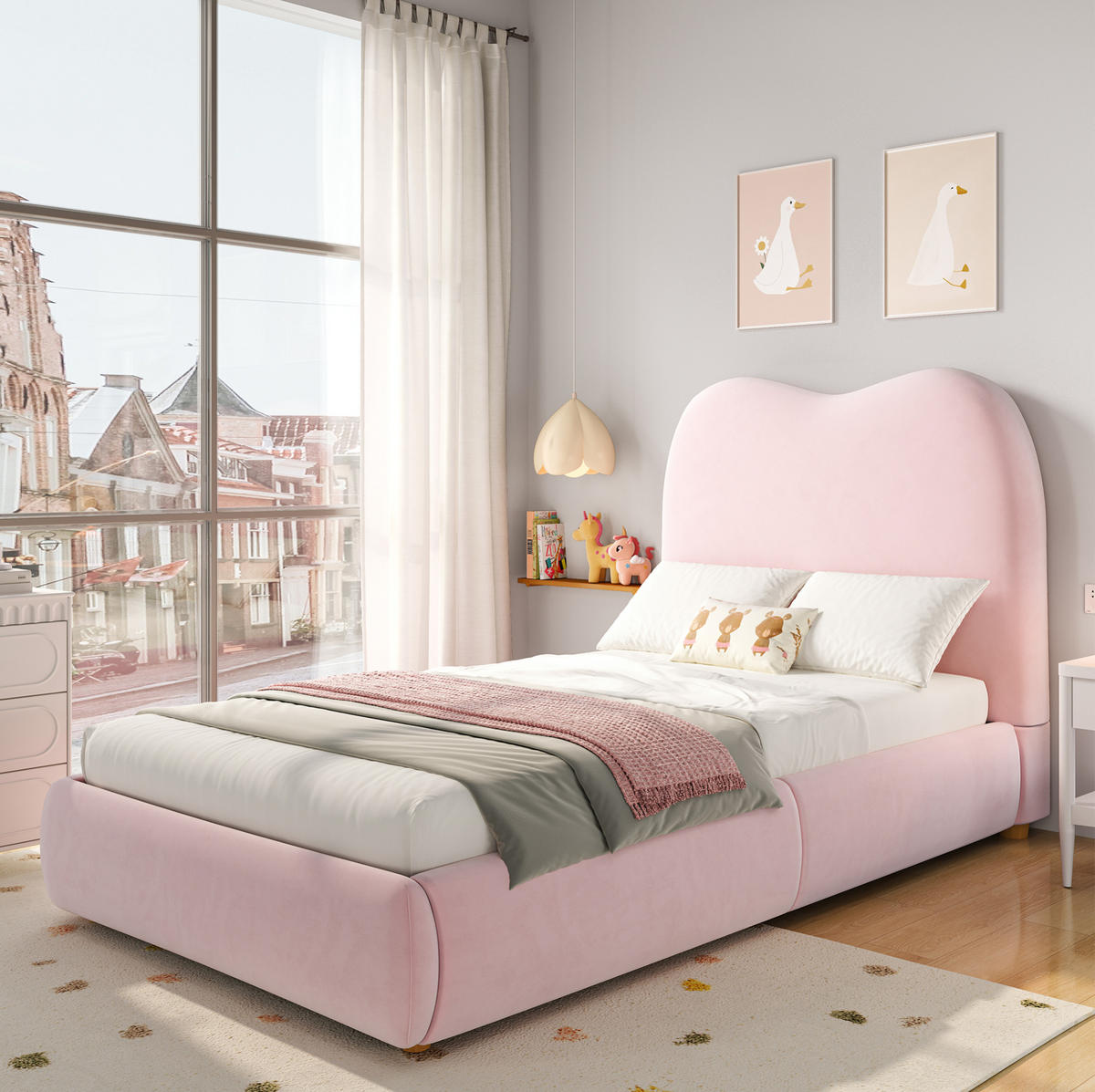 POLSTERBETT 90/200 cm Pink Samt mit hydraulischem Bettkasten und Lattenrost - Rosa, Textil (90/200cm) - OKWISH