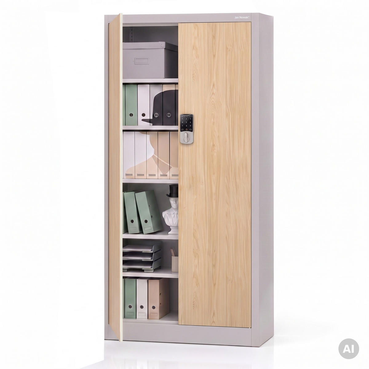 BÜROSCHRANK mit Zahlenschloss DANIEL 185x90x40 cm - Grau/Sonoma Eiche, Metall (90/185/40cm) - Jan Nowak
